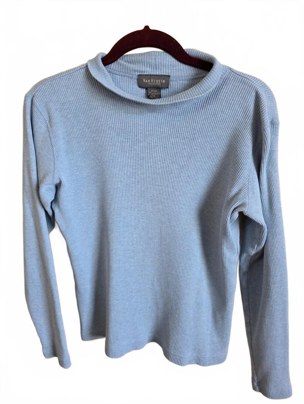 Van Heusen Women's Light Blue Ribbed Long Sleeve Top Size S
